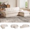 Beige Corner Sofa 215*175*48cm, Removable Footstool, Modern L-shaped Cloud Sofa with Deep Seat