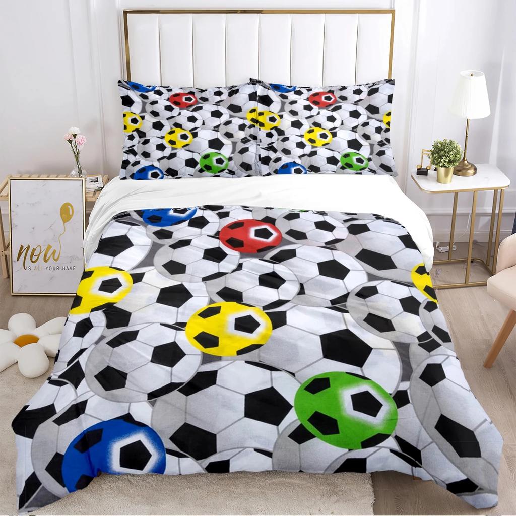 Fußball Bettbezug Set Weiche Bettdecke Bettwäschesets und Kissenbezüge für Jugendliche, Einzel-/Doppel-/Queen-/King Bettbezug Kissenbezug