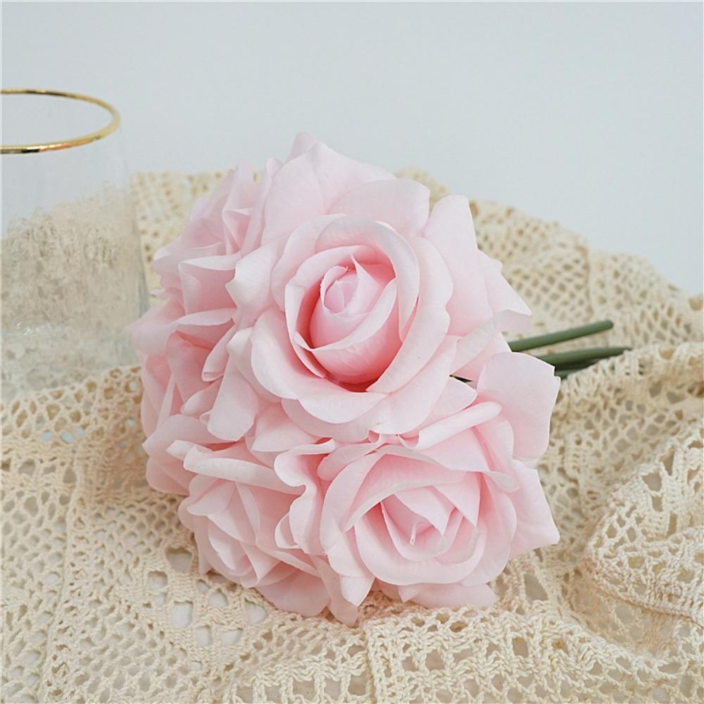 Multicolor Lifelike Flowers Bouquet 5 Heads Flower Bouquet Realistic Artificial Flower Rose  Gift