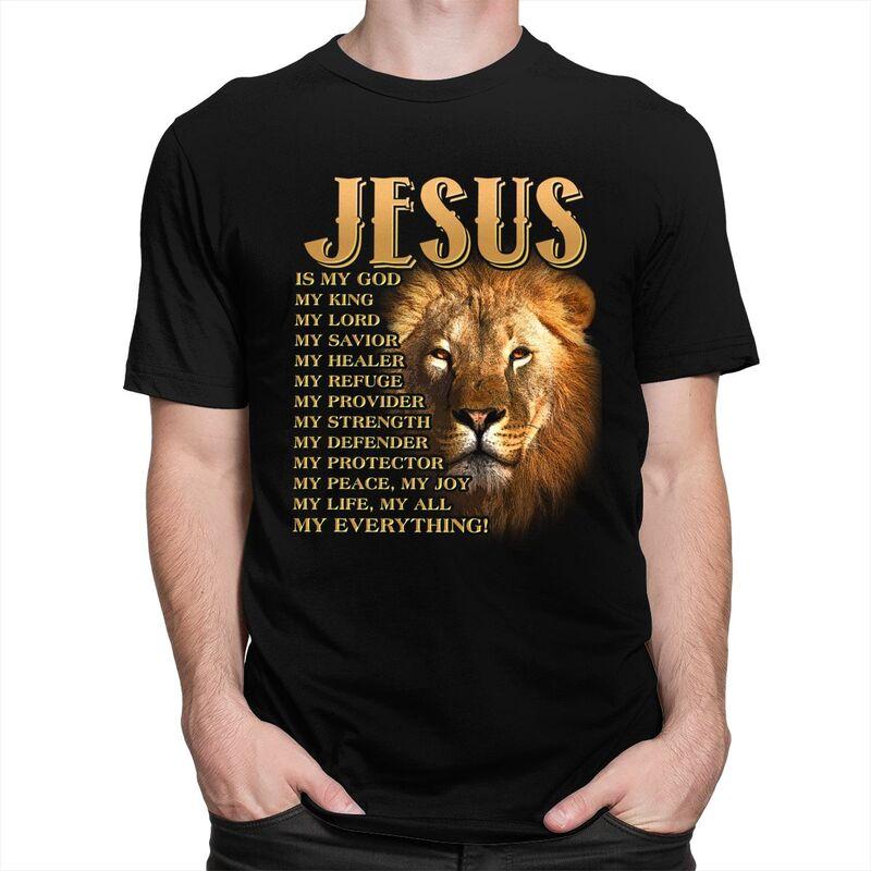 Custom Jesus Is My God My King Lion T Shirts Men Pure Cotton Tees Tshirts Tshirt