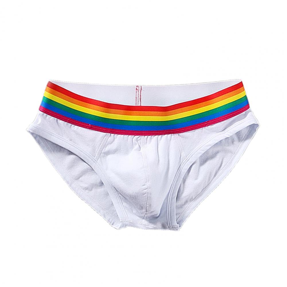 Men Briefs Mid Waist Elastic Rainbow Color Anti-septic U Convex Contrast Color No Constraint Everyday Men Underpants Sport Underwe