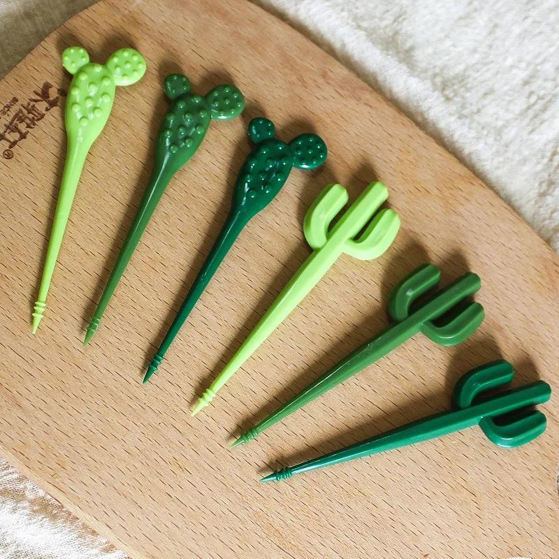 6Pcs/set Fruit Forks Party Dessert Cactus Appetizer Picks Portable Food Kids Sticks Cafe Reusable Decorative Toothpicks