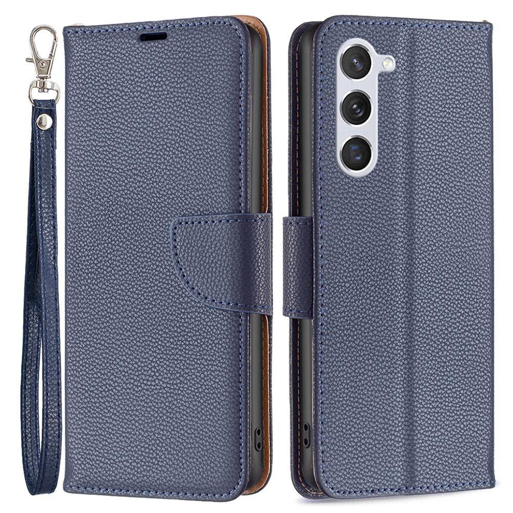 

For Samsung Galaxy S25/S24 Smart Phone Case Litchi Texture Wallet Cell Phone Cover Dark Blue