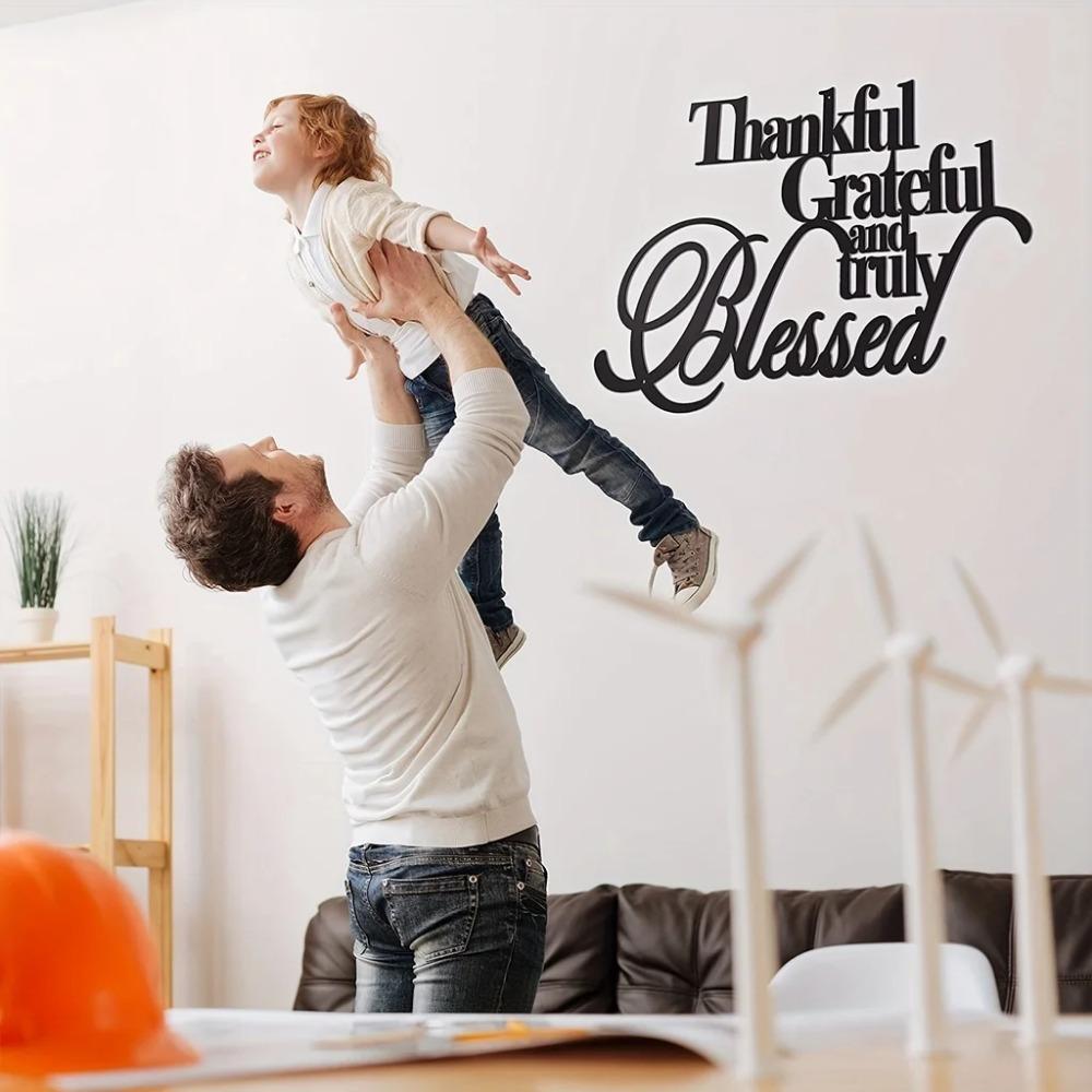 1pc Thankful Grateful, and Truly Blessed Metal Sign – Personalized Wall Decor, Stylish Metal Wall Art for Office, Room, and Home