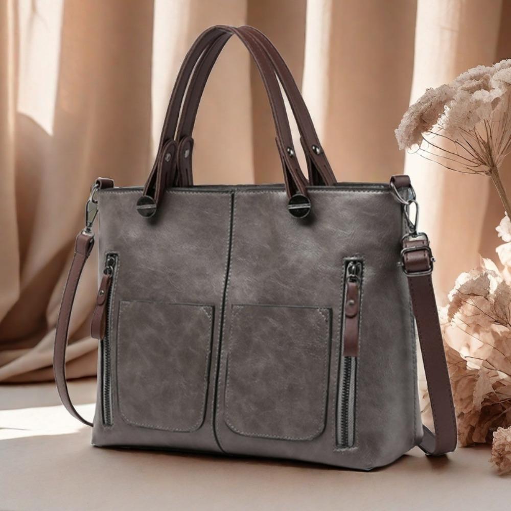 PU Large Capacity 2026 Popular New European and American Fashionable Shoulder Bag. Retro Women's Tote Bag with Double Pockets
