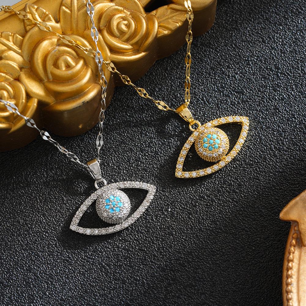 Copper Micro-Inlaid Zircon Rotating Full Diamond Blue Eye Pendant Necklace
