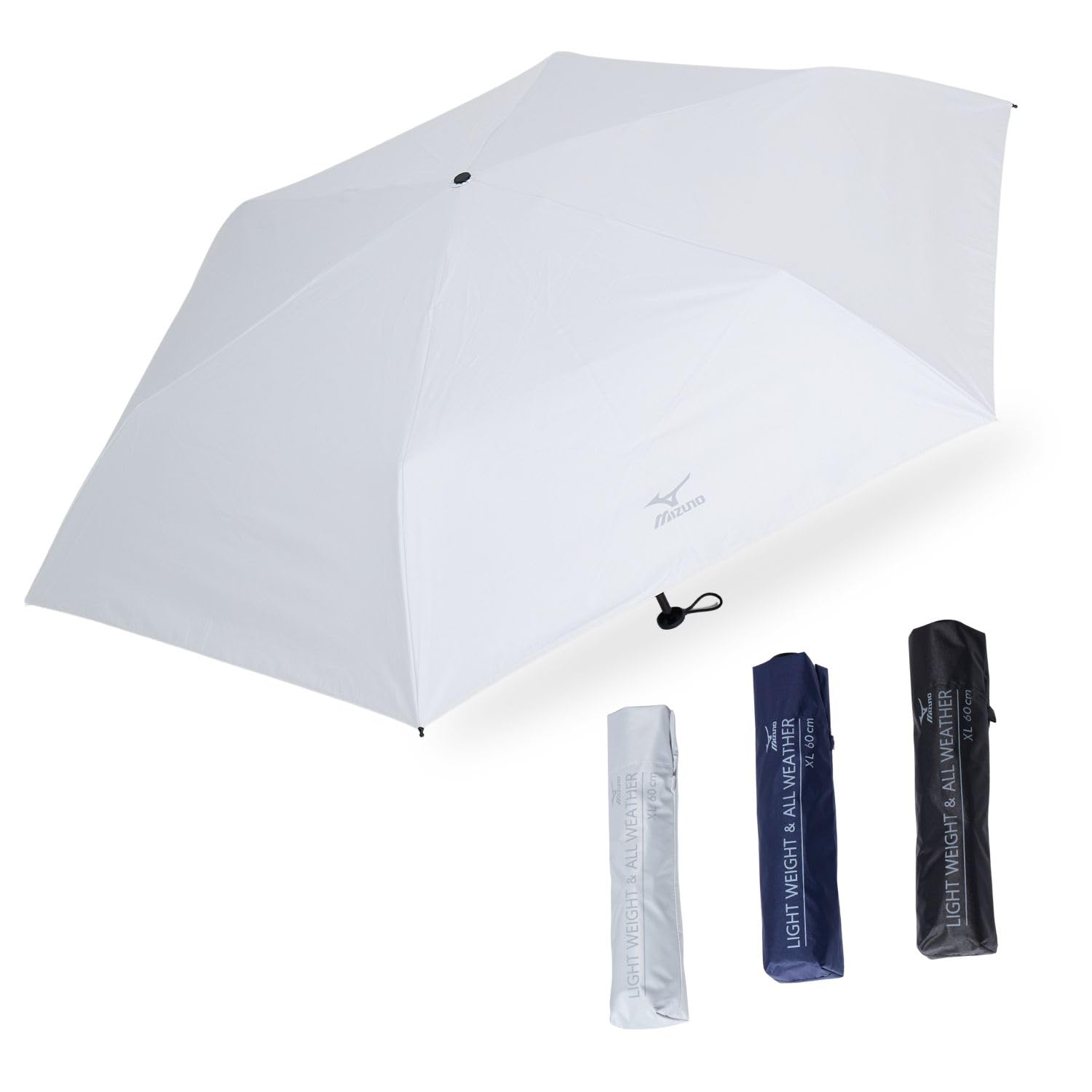 

MIZUNO Lightweight Large Size Folding Umbrella Parasol First Class Shading UV Protection For Sunny and Rainy Days 6 Ribs 60cm Regular Logo 52421 White белый