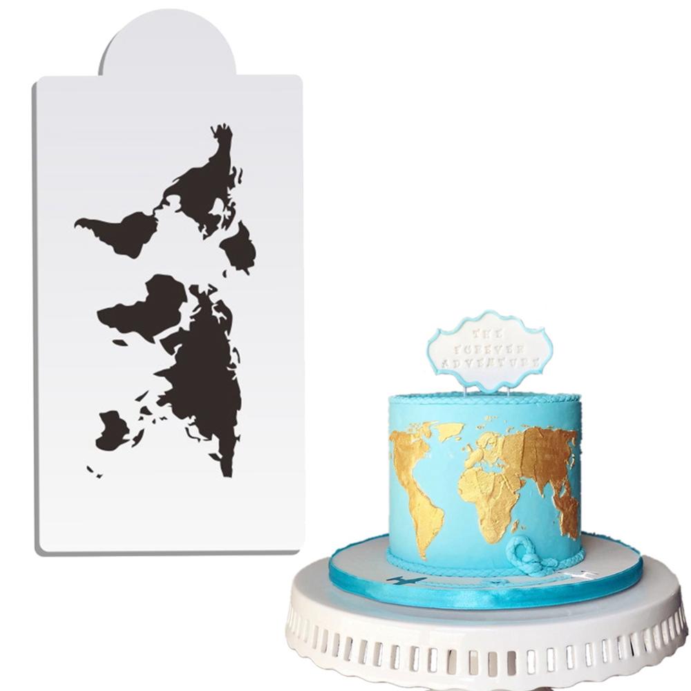 Lace Art Bakeware Plastic Template Cake Stencil World Map Cake Decorating Tool Fondant Molds