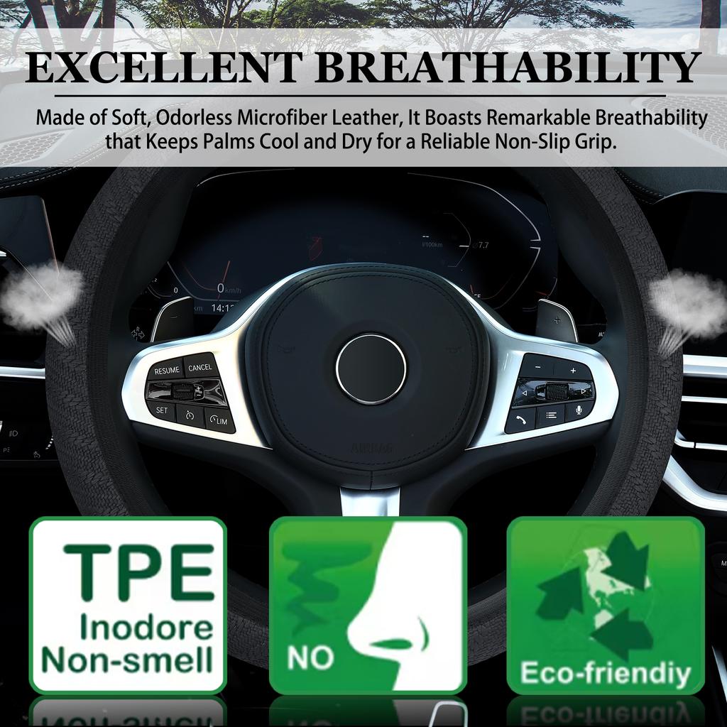 Car Steering Wheel Cover No Inner Ring Breathable Car Steering Wheel Cover Mesh Cloth All-Season Comfortable Auto Accessory