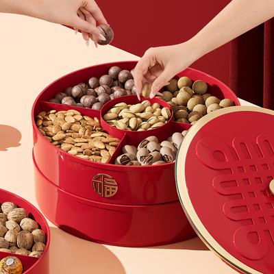 2025 New Year Nut Plate Chinese Element Red Lucky Storage Box For Candy Nut Fruit Biscuit New Plastic New Year Goods Box