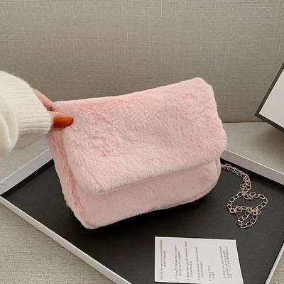 1 Pc Cute Hairy Chain Small Square Bag Plush Women Shoulder Bag Simple Versatile Crossbody Bag for Girls