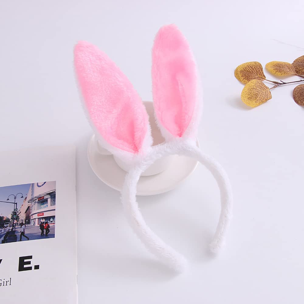 Samcos Rabbit Ear Headbands, Set of 2, Cute Fluffy Bunny Ears, Animal Headbands for Cosplay, Costumes, Halloween, and Parties, White for Adults and