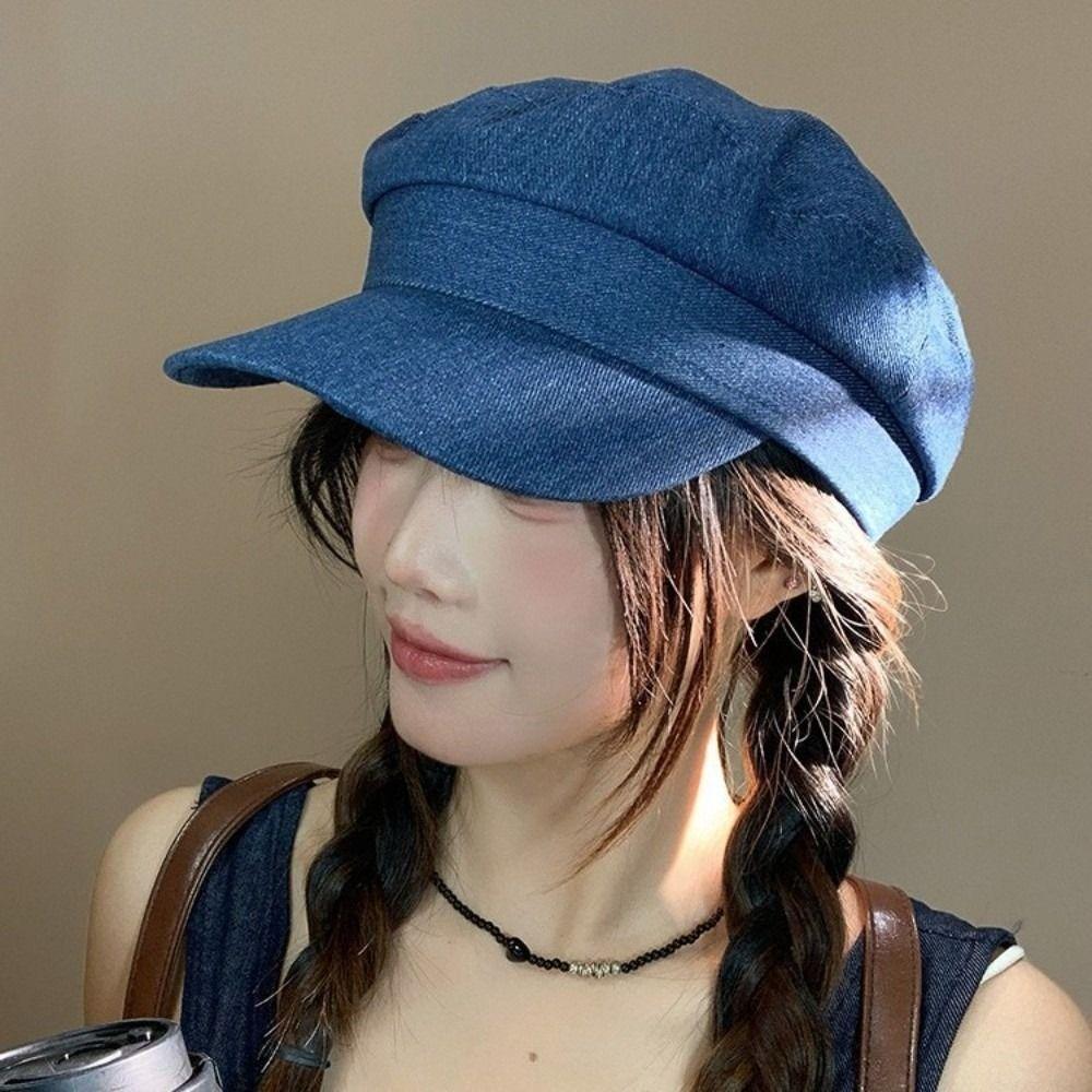 Flat Octagonal Cap Vintage Peaked Hats Fashion Denim Berets  Streetwear