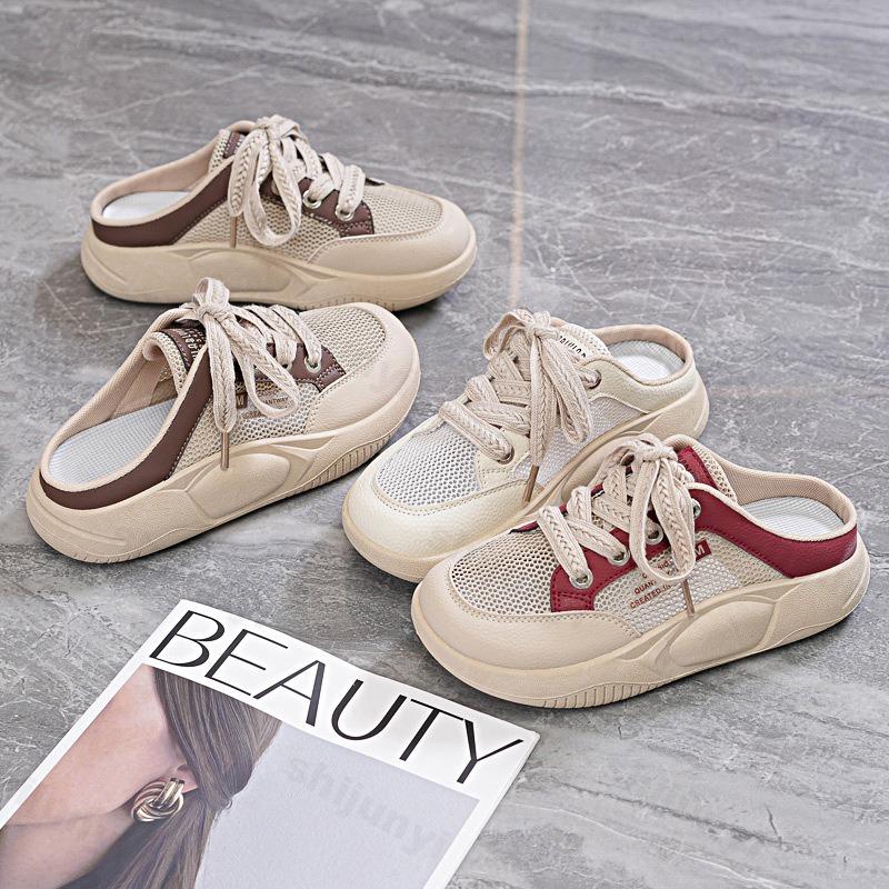 Fashion Women Slippers 2025 Summer Platform New Fashion Mesh Breath Vulcanized Shoes Comfortable Non Slip Half Slippers Zapatos De Mujer