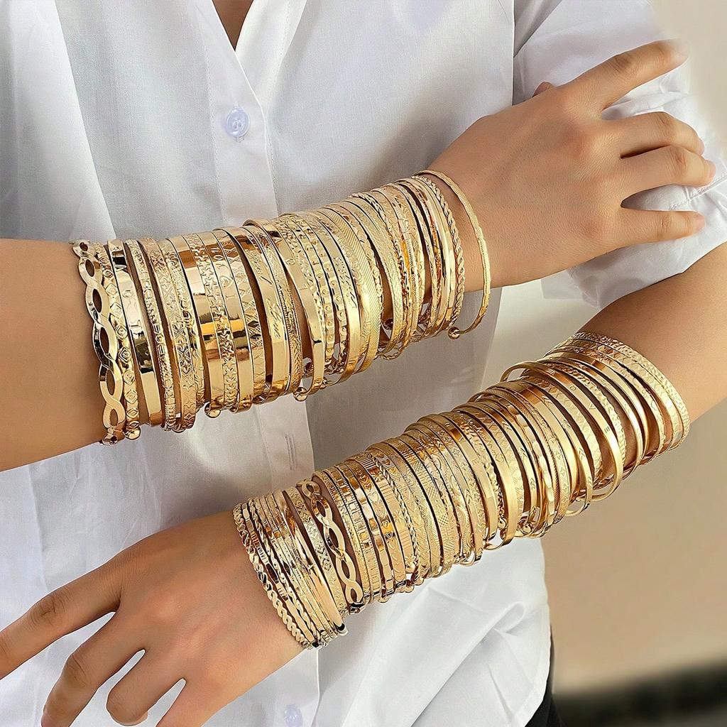 12pcs/Set Minimalist Floral & Geometric Metal Bangle Bracelets, Ladies Jewelry Accessories For Daily Wear (Assorted Styles)