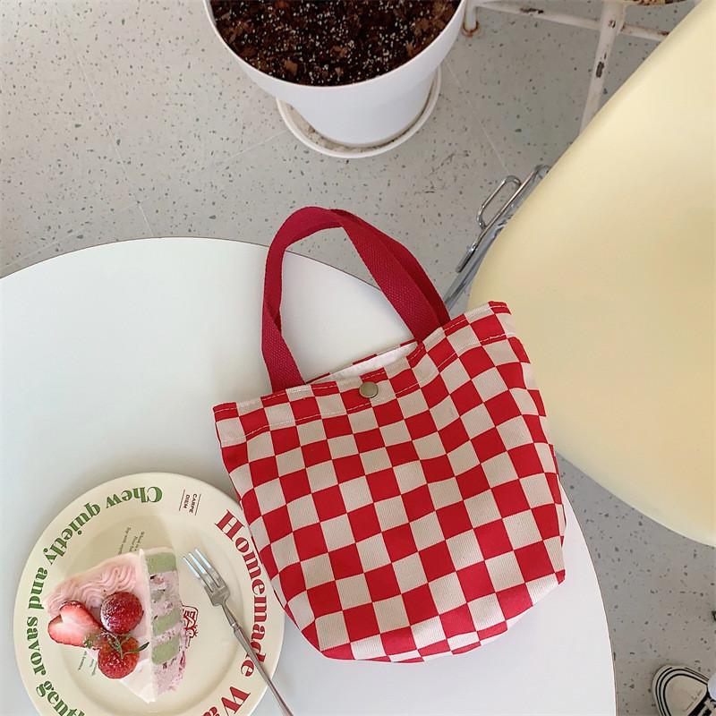 Стильная вельветовая клетчатая сумка для ланч-бокса для офиса, портативная сумка Red Plaid
