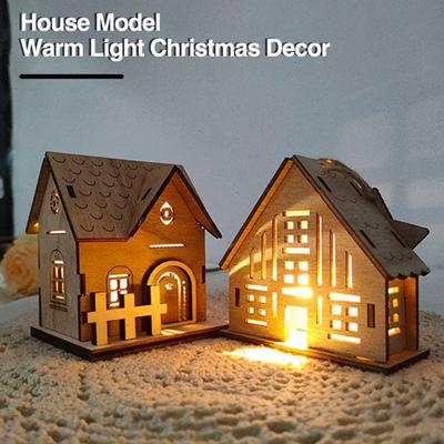 1 Set Weihnachtshaus-Ornament, langlebig, warmes Licht, Holzhaus-Modell für Zuhause, Urlaub, festliche Dekoration