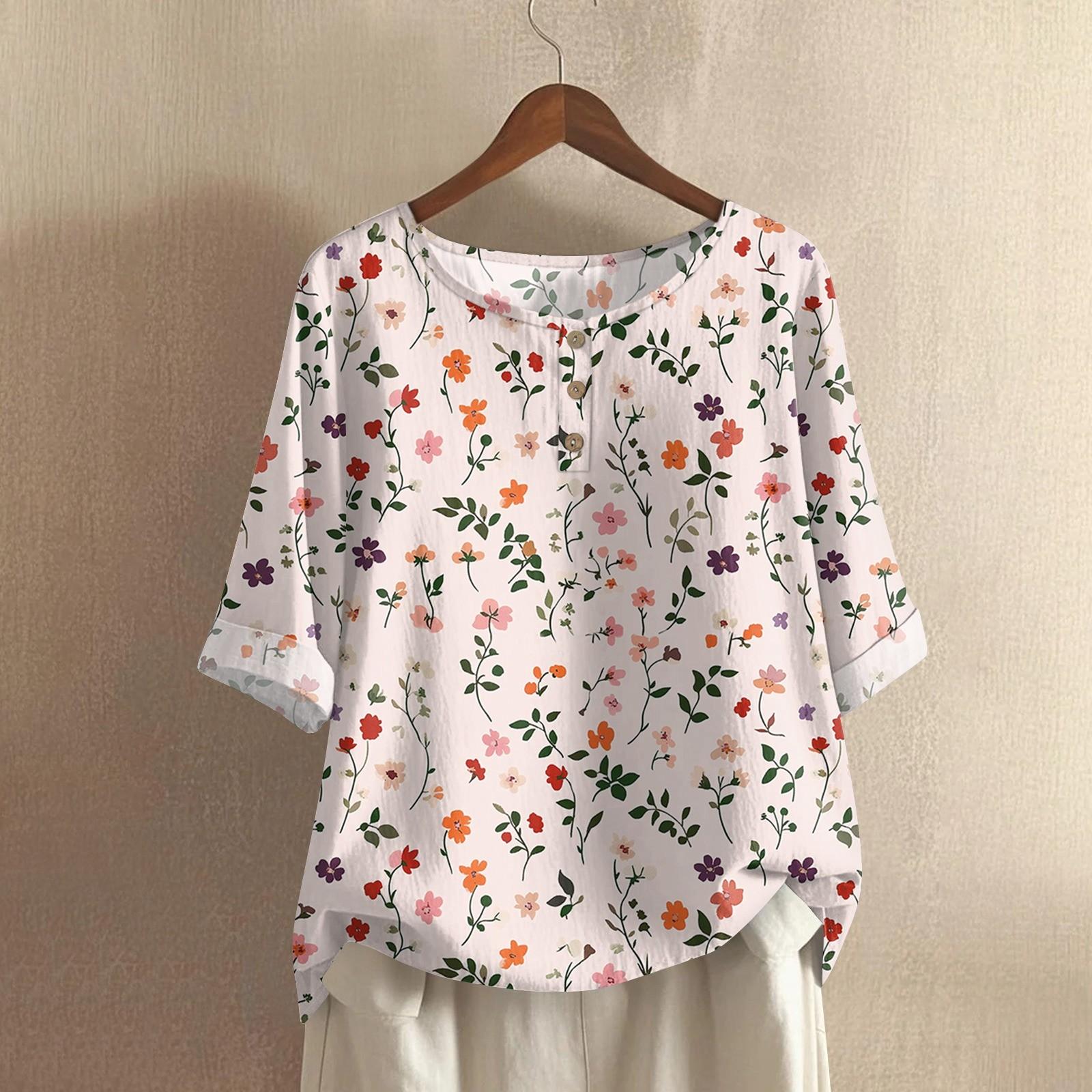 

Женская модная и повседневная рубашка с полурукавом, круглым вырезом и принтом, блузка, топ XXL розовый