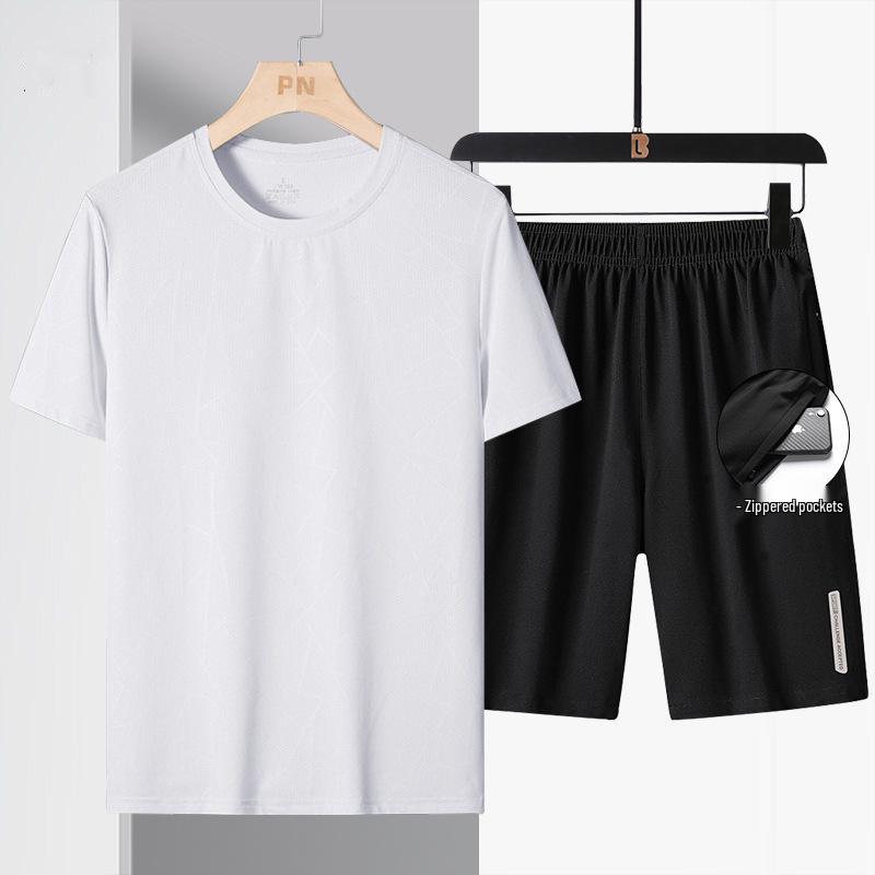 2024 Men's Ice Silk Summer Set: Short-Sleeve T-Shirt, Dad Style, Three-Piece for Middle-Aged and Elderly