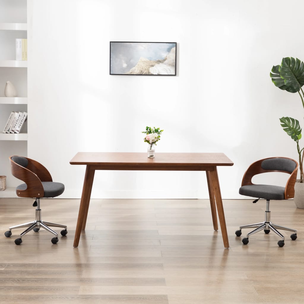 Swivel Dining Chair, Grey, Bentwood and Fabric
