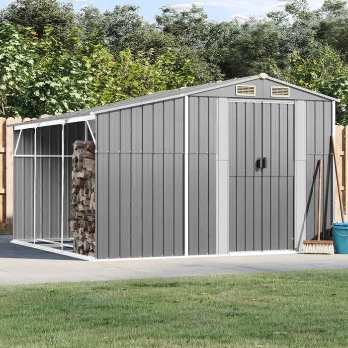 VidaXL Abri de Jardin, Cabane à Outils avec Poignées, Remise à Outils avec Toit Inclinable, Abri de Rangement Terrasse, Gris 3188290