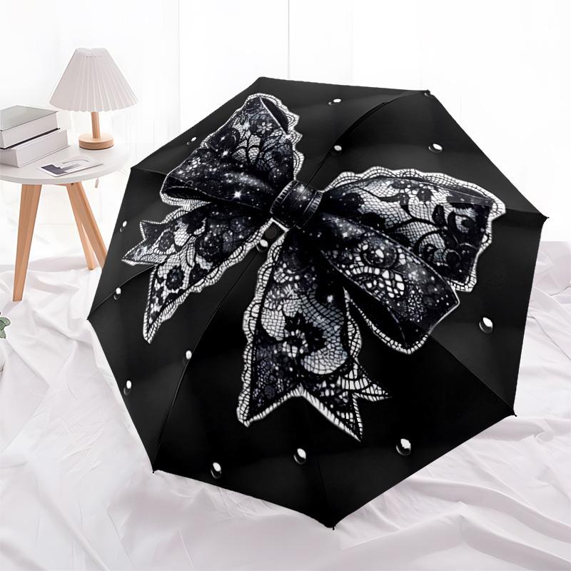 1pc Black Lace Bow Automatic Opening and Closing Folding Umbrella with 8 Iron Ribs - Portable, Foldable for Travel Yy251124173