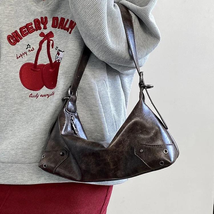 

Женская сумка из искусственной кожи в стиле ретро, классная, для девочек 2000 года, винтажная, маленькая, наплечная сумка, простая женская сумка через плечо, сумочка