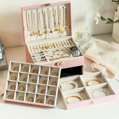 High-End Large Capacity Leather Jewelry Organizer for Earrings, Necklaces, and Rings