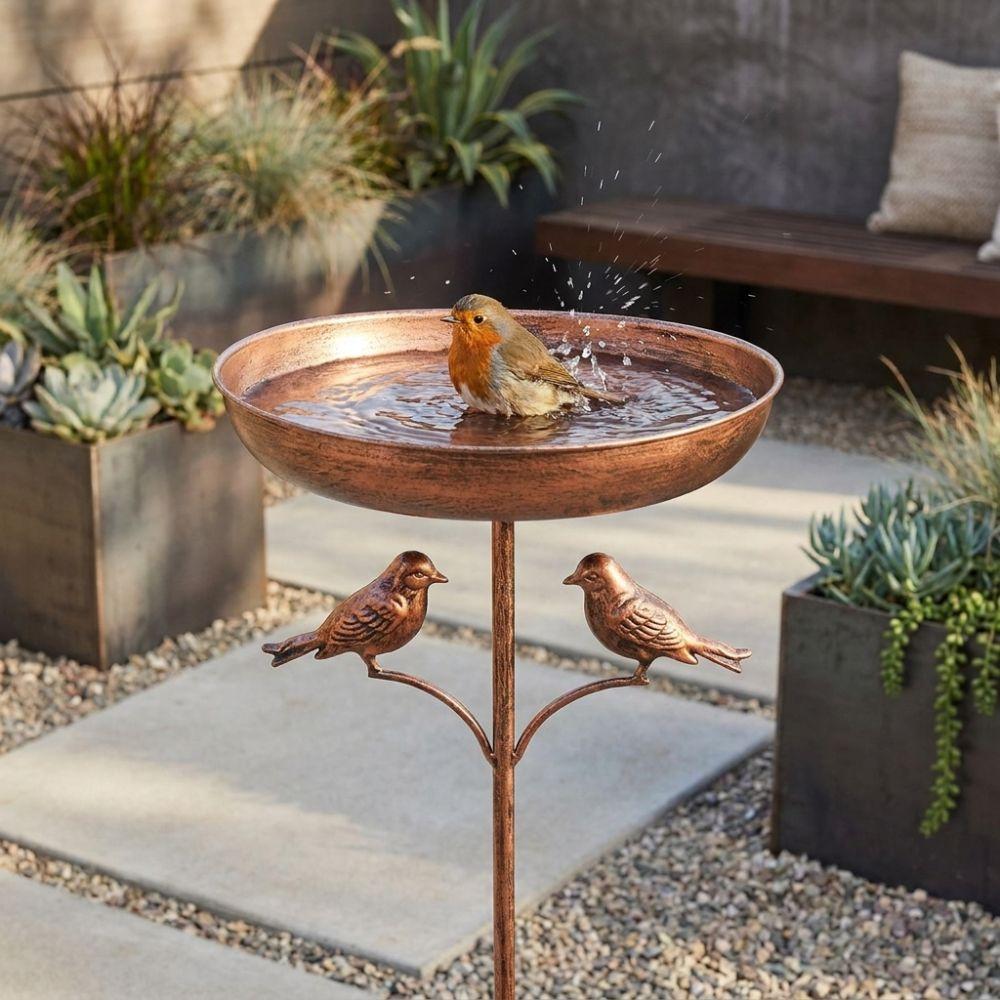 Rustproof Metal Freestanding Birdbath 5 Claw Ground Plug Bird Feeding Station Lawn Backyard