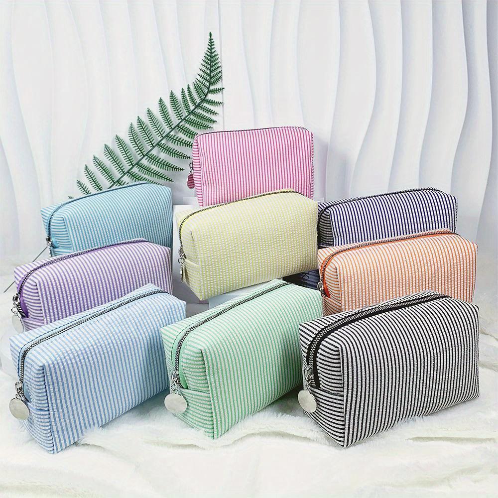Fashion Women Ruffle Cosmetic Bags Striped Storage Make Up Bags for Women Lady with Zipper Travel Bag Makeup Bag