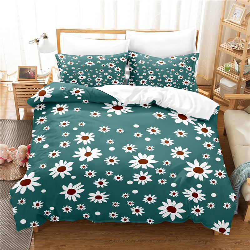 Daisy King Queen Duvet Cover Flowers Butterfly Bedding Set For Kids Teens Adults White Floral Theme 2/3pcs Polyester Quilt Cover