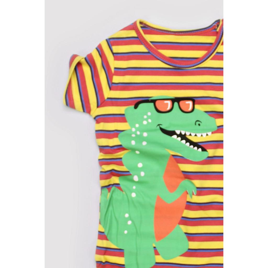 Sommer Baby Baby gekämmt 100 % Baumwolle gestreift Dino bedruckte Unterseite mit Skhpit Overall 11005