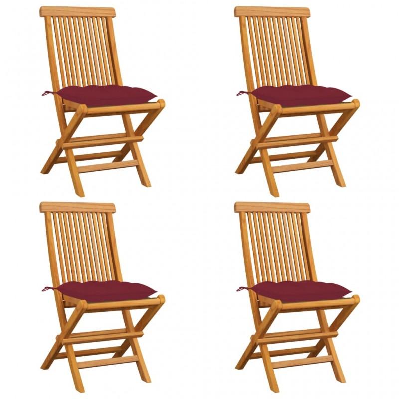 Day and Night - Day and Night Garden Chairs 4 Units with Teak Wood Red Cushions