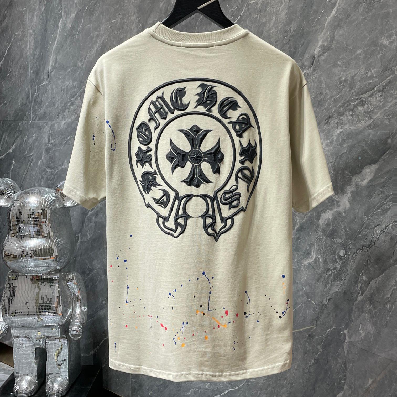 

8738 CHROME HEARTS 2025 Літня нова високоякісна бавовняна кругла горловина Вільна чоловіча та жіноча футболка великого розміру Парна футболка L