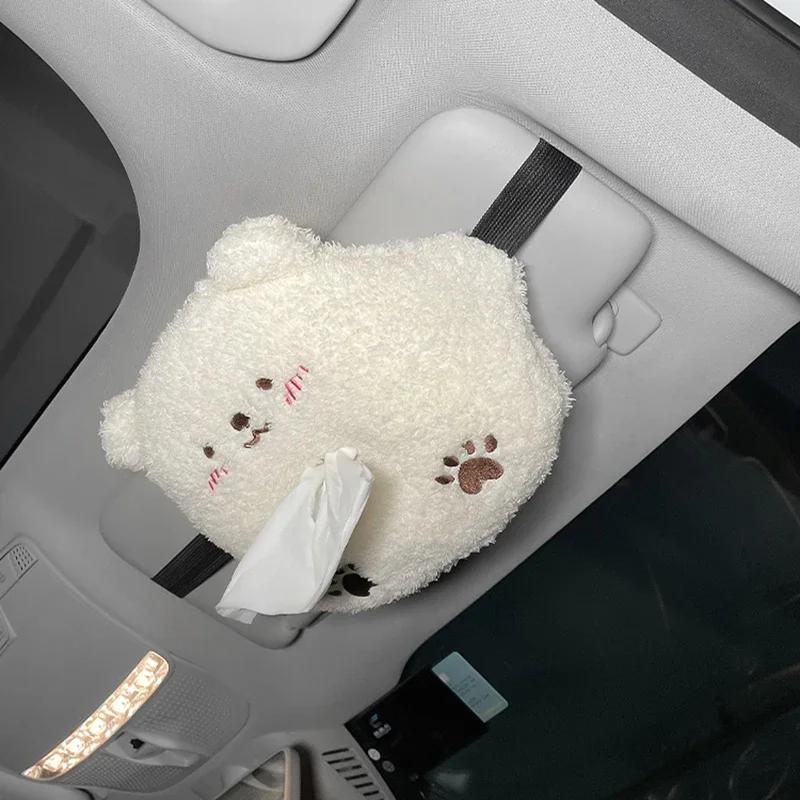 Adorable Animal Plush Car Tissue Box Portable Drawer-Type Napkin Holder Suitable Seat Back & Armrest Box Cute In-Car Storage Bag