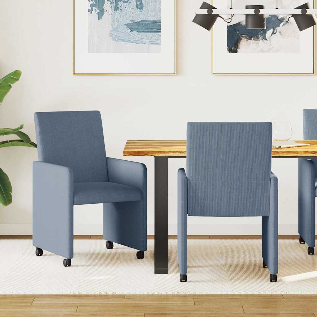 Dining Chairs with Casters 2 pcs Blue 57 x 66 x 94 cm Cord Fabric