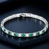 Schattige Groene Kristal 4mm Ronde Steen Witte Zirkonia 17/19cm Armbanden voor Vrouwen Vintage Zilverkleurige Kettingen Armband Bruiloft Sieraden