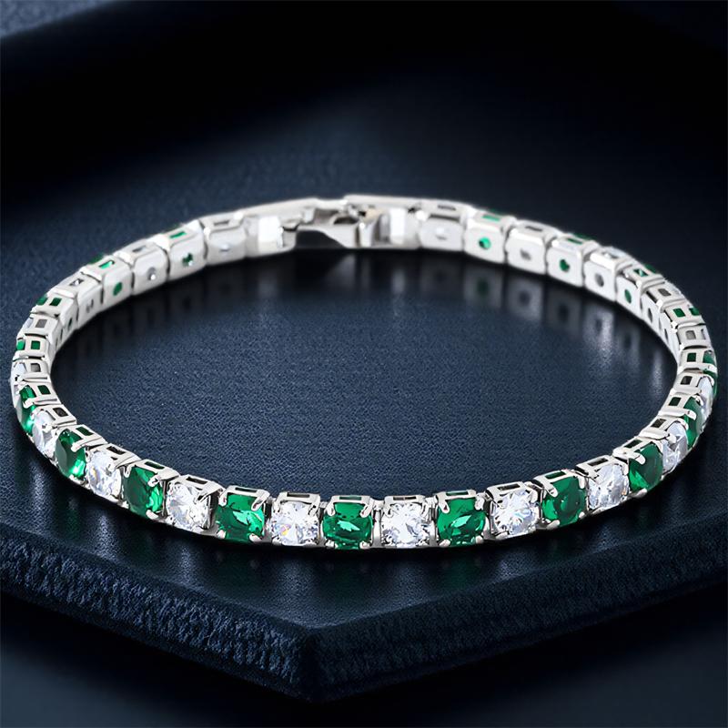 Schattige Groene Kristal 4mm Ronde Steen Witte Zirkonia 17/19cm Armbanden voor Vrouwen Vintage Zilverkleurige Kettingen Armband Bruiloft Sieraden
