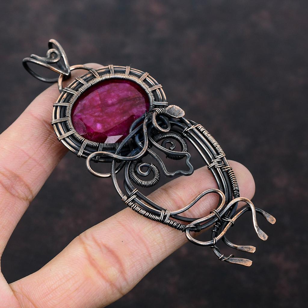 Faceted Kashmir Ruby Pendant Copper Wire Wrapped Pendant Copper Jewelry Handmade Pendant Wire Wrap Jewelry Gemstone Pendant Anniversary Gift