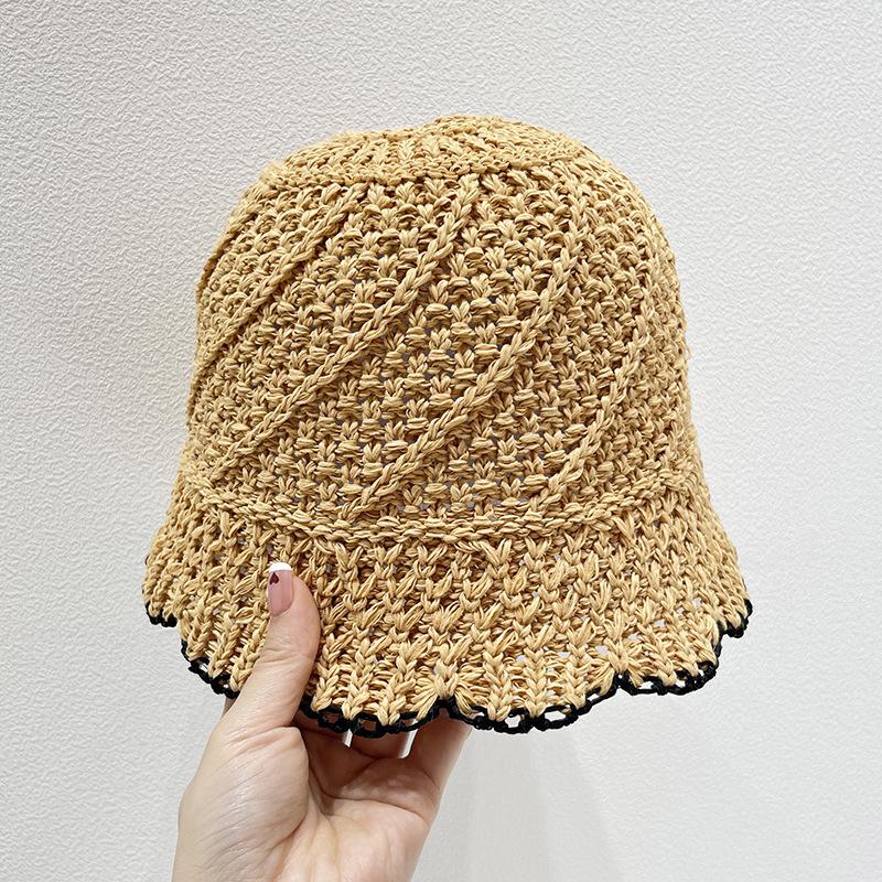 Straw Hat Women's Summer Sun Shading and Sun Protection Beach Sun Hat Hollowed Out Breathable Woven Fisherman Hat