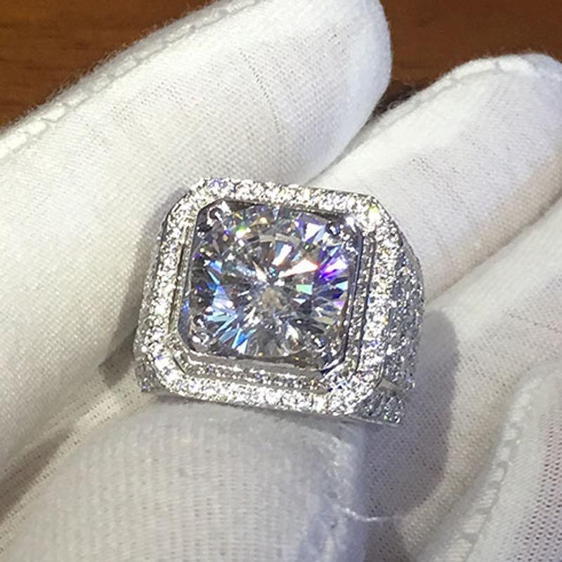 European & American Style Men's Diamond Ring - White, Dominant, Micro-Inlaid, Full Diamond Design
