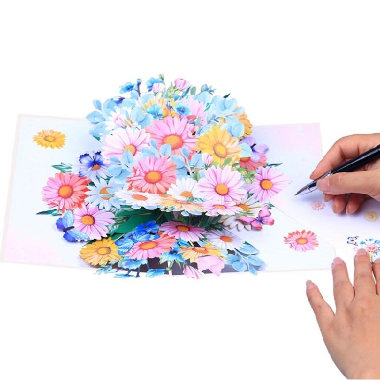 Creative Popup Daisies Paper Card Delicate Daisies Flower 3D Foldable Greeting Card for Birthdays Weddings Holiday