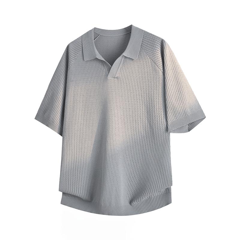 

Nude Skin Feeling Cool Silk Breathable Fashionable Knitted POLO Short Sleeves 4XL сірий колір