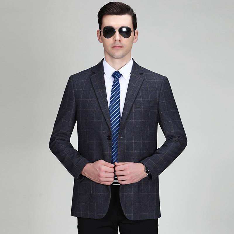 Men's Slim Fit Plaid Business Suit Jacket - Western Korean Style High-End Autumn Wear for Middle-Aged