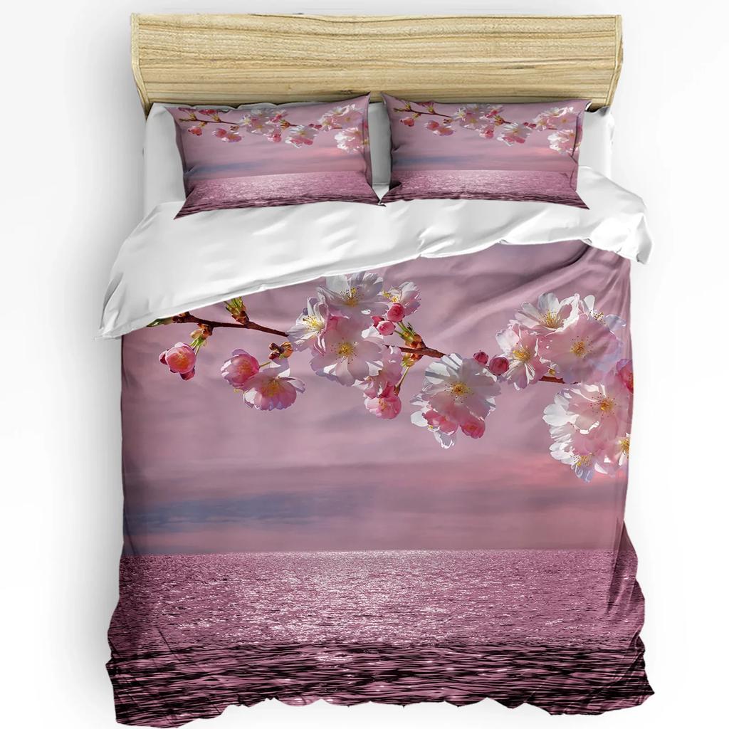 Plant Pink Cherry Blossom Art Bedding Set 3pcs Duvet Cover Pillowcase Kids Adult Quilt Cover Double Bed Set Home Textile