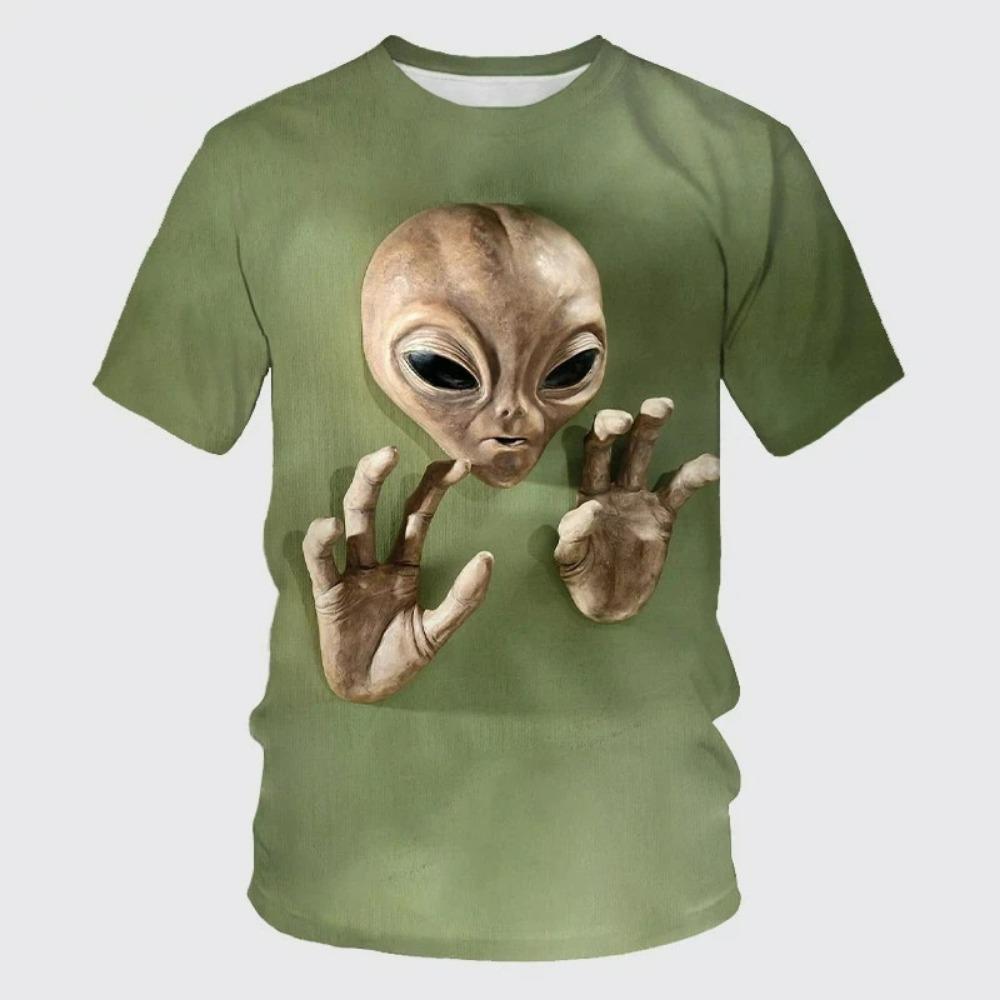Funny Alien Graphic T Shirt for Men 3D UFO Invader Printed T-Shirt Fashion Outdoor Casual Plus Size Tees Top Women Clothing