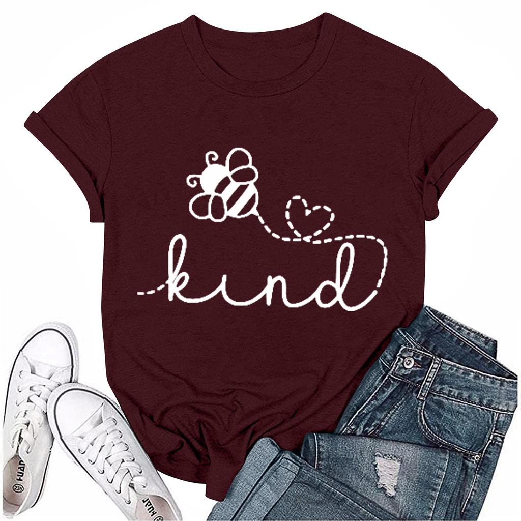 Women's Fashion Printed Casual Pleated Round Short Sleeve T-Shirt Top