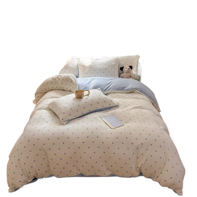 Thickened Milk Fleece Bed Four-Piece Coral Fleece Quilt Cover Double-Sided Flannel Fleece Bed Sheet Three-Piece Set