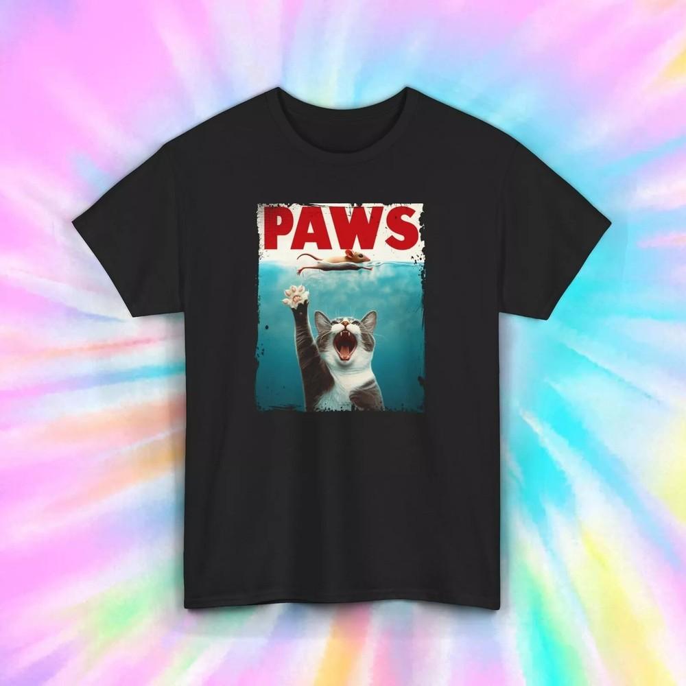 Paws T-Shirt | Funny Cat Jaws Parody Graphic Tee | S-5XL Unisex T-Shirt S