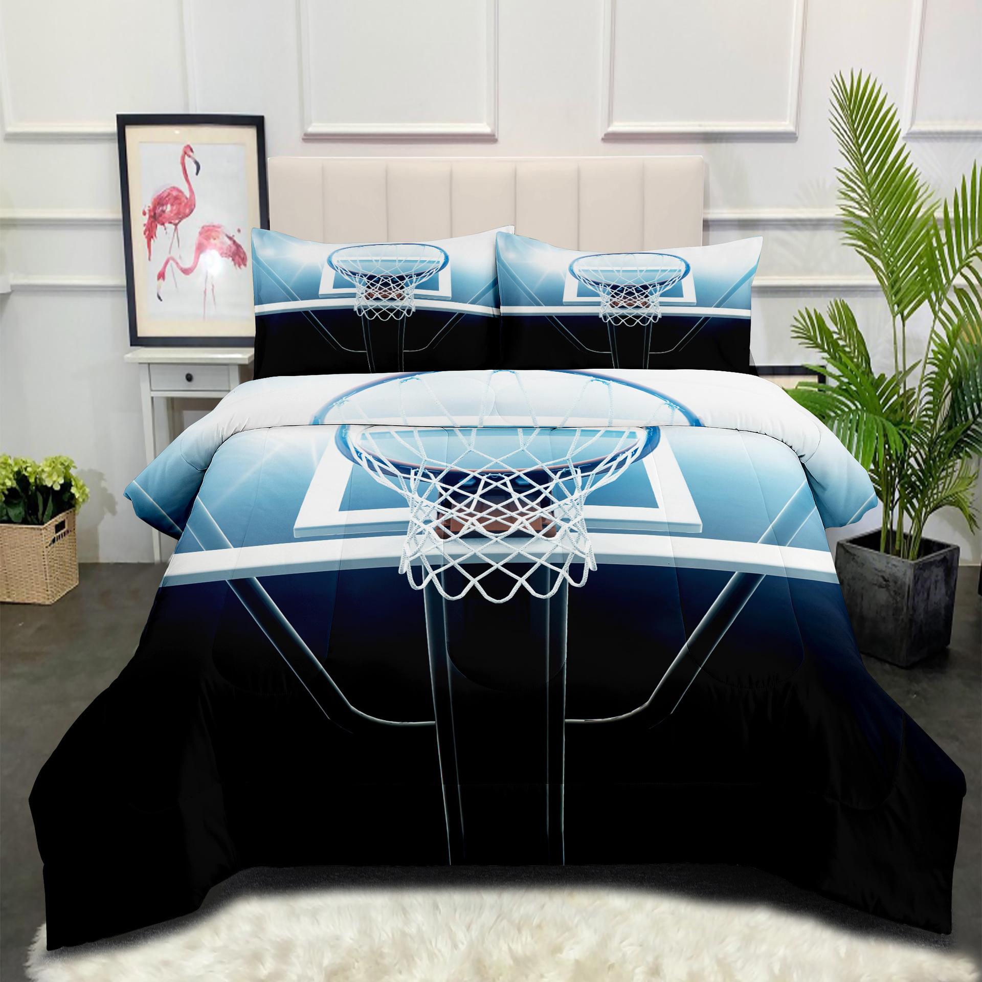 3d Digital Print Thickened Down Alternative Comforter Sports Basketball Fat Quilt Three-piece Set 140*200cm